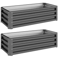 Outsunny Set of Two 110 x 50cm Steel Planter Boxes -  Light Grey(m-1)