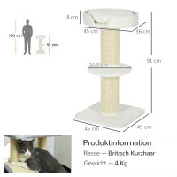 PawHut Katzenbaum  91cm Spielbaum mit Katzenbett, Plattform Lammwolle Creme(m-3)
