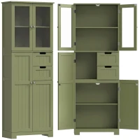 HOMCOM Mueble alto de almacenamiento, armario con puertas vitradas y estantes ajustables para baño, cocina, salón, verde(m-1)