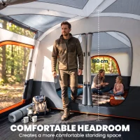Outsunny 4 Man Camping Tent, Double Layer Tunnel Tent with Porch, Living Area and 2 Bedrooms, Sewn in Groundsheet, 3000mm Waterproof and UPF 30+, Portable with Bag, 430 x 305 x 195 cm Large, Grey(m-6)