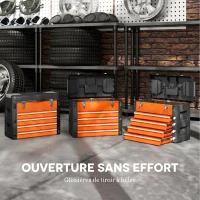 HOMCOM Boîte à Outils à 4 Tiroirs, Caisse à Outils en Acier Thermolaqué avec Plateau Amovible, 49,7x25,3x40,7cm, Orange(m-6)