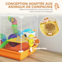 PawHut Cage à Hamster Rongeur 2 Niveaux avec Tunnel, Biberon d'Eau, Roue, Maisonnette, Échelles, 46 x 30 x 37 cm, Orange(m-5)