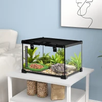 PawHut Boîte à Reptiles, Habitat de Terrarium Transparent, Couvercle Coulissant en Treillis Métallique, 30 x 30 x 20 cm, Noir(m-10)