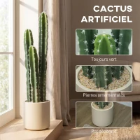 HOMCOM Cactus Artificiel 95 cm, Plante Artificielle en Pot, Tiges Réglables, Grand Réalisme, pour Maison et Bureau, Vert(m-4)