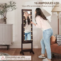 HOMCOM Armoire à Bijoux, Armoire de Rangement sur Pieds, Boîte à Bijoux avec Miroir Multi-Rangements Éclairage LED Marron Foncé(m-5)