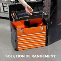 HOMCOM Boîte à Outils à 4 Tiroirs, Caisse à Outils en Acier Thermolaqué avec Plateau Amovible, 49,7x25,3x40,7cm, Orange(m-4)