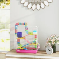 PawHut Cage pour Hamster Rongeur 5 Étages avec Tunnels, Mangeoire, Roue, Maison, Échelles, 46 x 30 x 58 cm, Rose(m-11)