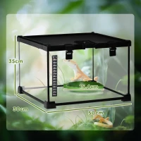 PawHut Boîte à Reptiles, Habitat de Terrarium Transparent, Couvercle Coulissant en Treillis Métallique, 30 x 30 x 20 cm, Noir(m-3)