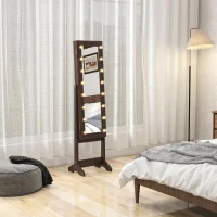 HOMCOM Armoire à Bijoux, Armoire de Rangement sur Pieds, Boîte à Bijoux avec Miroir Multi-Rangements Éclairage LED Marron Foncé(m-7)