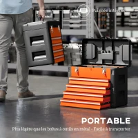 HOMCOM Boîte à Outils à 4 Tiroirs, Caisse à Outils en Acier Thermolaqué avec Plateau Amovible, 49,7x25,3x40,7cm, Orange(m-7)