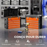 HOMCOM Boîte à Outils à 4 Tiroirs, Caisse à Outils en Acier Thermolaqué avec Plateau Amovible, 49,7x25,3x40,7cm, Orange(m-5)