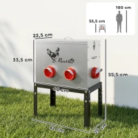 PawHut Futterautomat Hühner 18 kg Füllmenge mit abschließbarer Deckel verstellbarer Beine 6 Öffnungen 42x25x55,5 cm Silber(m-3)