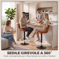 HOMCOM Set 2 Sgabelli da Bar Girevoli e Regolabili con Base in Metallo e Schienale in Velluto, Arancione(m-7)