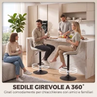 HOMCOM Set 2 Sgabelli Bar Girevoli Regolabili con Base in Metallo e Schienale, Bianco Crema(m-7)
