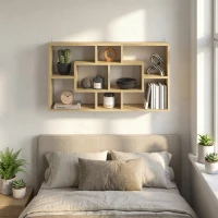 HOMCOM Étagère murale bibliothèque 8 cubes, meuble de rangement, design moderne, 85 x 14,5 x 47,5 cm, chêne(m-6)