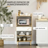 HOMCOM Mueble Microondas Estilo Escandinavo con Armario Cajón y Estante Ajustable 58x40x118 cm Natural y Blanco(m-4)