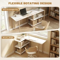 HOMCOM Computer Desk with Storage Shelves Modern Writing Desk Bamboo Frame for Home Office 150 cm White and Oak(m-4)
