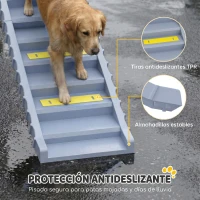 PawHut Rampa para Perros Plegable 154 cm Rampa para Perros para Coche Cama con 10 Escalones Antideslizantes Carga 25 kg Gris(m-5)