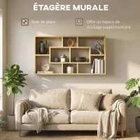 HOMCOM Étagère murale bibliothèque 8 cubes, meuble de rangement, design moderne, 85 x 14,5 x 47,5 cm, chêne(m-4)