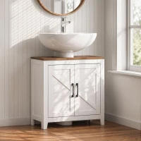 HOMCOM Mueble de Baño Bajo Lavabo Estilo Rústico con Estante Ajustable y 2 Puertas Tipo Granero Blanco(m-11)