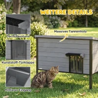 PawHut Wetterfest Katzenhaus mit aufklappbarem Dach herausnehmbarem Boden Eingang für 1-2 Katzen bis 12 kg 85x55x70 cm Hellgrau(m-6)