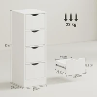 HOMCOM 4-Drawer Bathroom Cabinet, Freestanding Narrow Storage Cabinet with Groove Handles for Small Spaces, White(m-3)
