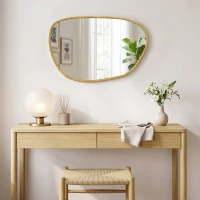 HOMCOM Miroir mural, miroir décoratif asymétrique 90x60cm en verre trempé pour salle de bain, chambre, salon, couloir, naturel(m-9)