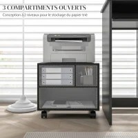 HOMCOM Support d'imprimante meuble de rangement bureau caisson 3 compartiments ouverts 40 x 30 x 36 cm noir(m-4)