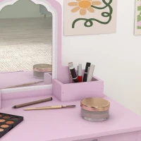 ZONEKIZ Coiffeuse pour enfant avec tabouret et miroir, table de maquillage avec tiroir et 2 compartiments, 55x36x86cm, rose(m-9)