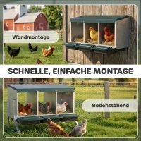 PawHut Legenest für Hühner, Abrollnest mit Belüftungslöchern, 3 Fächer, Hühnernest für 3 Hühner, 84 x 55 x 61 cm, Silber(m-8)