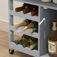 HOMCOM Modern Kitchen Trolley, Rolling Island Storage Cart with Drawer, 9-bottle Wine Rack, Door Cabinets, Wooden Countertop, Grey(m-9)