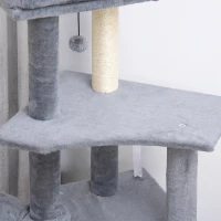 PawHut Albero Tiragraffi per Gatti Alto 127 cm con Pali Graffiatoi in Sisal, Rampa, Cesto, Cuccia, Amaca, Grigio(m-7)