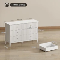 HOMCOM Cassettiera Camera da Letto Scanalato con 6 Cassetti, Maniglie e 5 Gambe per Corridoio Soggiorno Ingresso, Bianco(m-3)