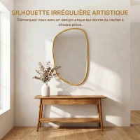 HOMCOM Miroir mural, miroir décoratif asymétrique 90x60cm en verre trempé pour salle de bain, chambre, salon, couloir, naturel(m-4)