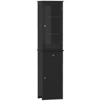kleankin Mobile Colonna Bagno Salvaspazio con Armadietto, Cassetto e Ripiani in MDF, 40x27x171.5cm, Nero(m-1)