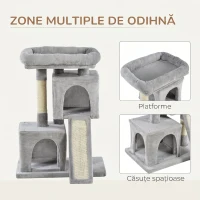 PawHut Ansamblu pentru pisici cu stalpi din sisal, pat si 2 case cu tapiterie de plus, 59x39x83cm, gri(m-7)