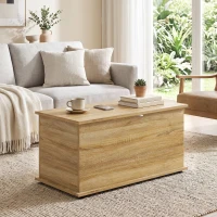 HOMCOM Coffre de Rangement, Banc de Rangement avec Couvercle Rabattable et Charnières de Sécurité, 80 x 40 x 45 cm, Naturel(m-7)