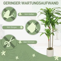 HOMCOM Kunst Dracaena Boom 120 cm met flexibele stammen en witte pot voor woonkamer, slaapkamer of kantoor(m-5)