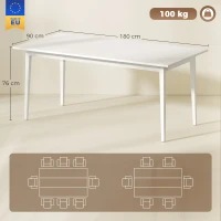 HOMCOM Eettafel voor 8 personen, moderne keukentafel met massiefhouten poten, 180 cm, crème(m-3)