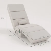HOMCOM Elektrische Relaxfauteuil Massagestoel met Ligfunctie, Warmte, Vibratie en Lendenkussen, 56 x 168 x 84 cm Crèmewit(m-3)