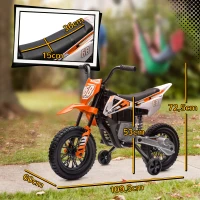 AIYAPLAY Moto Eléctrica para Niños 12V 2 Motores Suspensión Trasera Ruedas de Apoyo Desmontables Música Niños 3-6 Años Naranja(m-4)