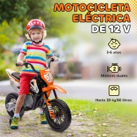 AIYAPLAY Moto Eléctrica para Niños 12V 2 Motores Suspensión Trasera Ruedas de Apoyo Desmontables Música Niños 3-6 Años Naranja(m-7)