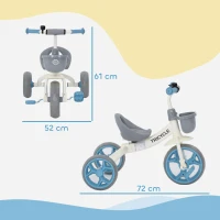 AIYAPLAY Tricycle enfant évolutif, tricycle pour enfants de 2 à 5 ans avec panier avant et roues EVA, 72 x 52 x 61 cm, bleu(m-3)