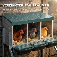 PawHut Legenest für Hühner, Abrollnest mit Belüftungslöchern, 3 Fächer, Hühnernest für 3 Hühner, 84 x 55 x 61 cm, Silber(m-6)