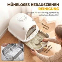 PawHut Katzentoilette Edelstahl mit abnehmbarem Deckel, Schaufel & Aktivkohlefilter für kleine bis mittelgroße Katzen, Grau(m-4)