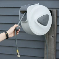 DURHAND Carrete de Manguera de Aire Comprimido Automático de 20 m Conector de 1/4'' BSP Soporte para Pared Giratorio 180° Gris(m-10)