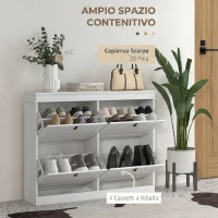 HOMCOM Scarpiera Salvaspazio Slim con 4 Ante a Ribalta, Ripiani Regolabili, Maniglia, per 10-20 Paia, Bianco(m-4)