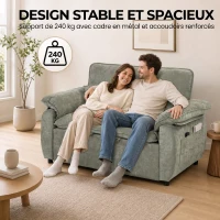 HOMCOM Canapé Convertible 2 Places, Canapé-Lit 3 en 1 Velours 137 cm, Dossier Réglable, Assise Large, 2 Oreillers, Vert(m-6)