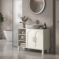 HOMCOM Mueble bajo Lavabo Mueble de Baño Moderno con 2 Puertas y Estantes Ajustables 90x30x63 cm Crema(m-8)