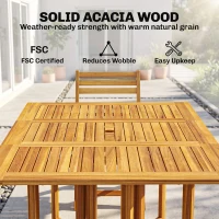 Outsunny 7 Pieces Garden Dining Set, Extending Dining Table and 6 Folding Chairs with Umbrella Hole for Patio, Natural Wood(m-4)